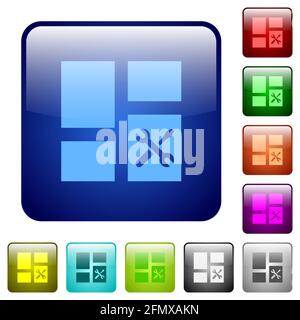 Dashboard tools icons in rounded square color glossy button set Stock Vector