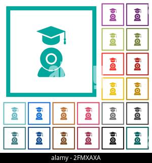 Distance learning flat color icons with quadrant frames on white background Stock Vector