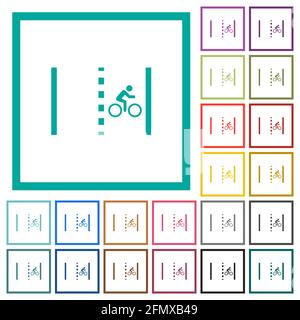 Bicycle lane flat color icons with quadrant frames on white background Stock Vector