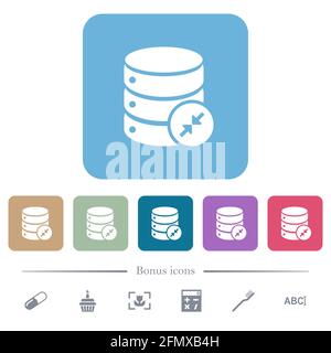 Shrink database white flat icons on color rounded square backgrounds. 6 bonus icons included Stock Vector