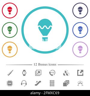 Air balloon flat color icons in circle shape outlines. 12 bonus icons included. Stock Vector