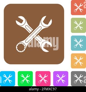 Two wrenches flat icons on rounded square vivid color backgrounds. Stock Vector