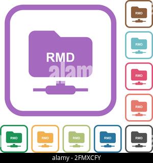 FTP remove directory simple icons in color rounded square frames on white background Stock Vector