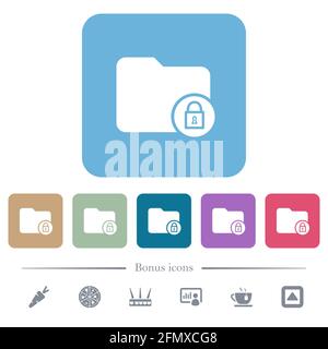 Lock directory white flat icons on color rounded square backgrounds. 6 bonus icons included Stock Vector