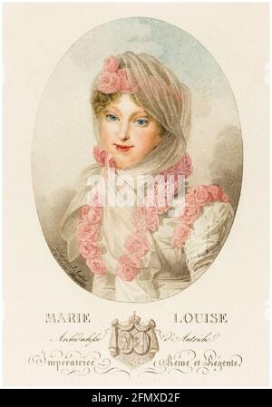Marie Louise (1791-1847), Duchess of Parma (1814-1847), Empress of the French (1810-1814), as second wife of Napoléon Bonaparte (Napoleon I), portrait engraving by Antoine Maxime Monsaldy after Jean Baptiste Isabey, before 1816 Stock Photo