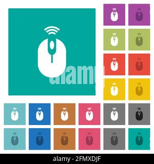 Wireless computer mouse multi colored flat icons on plain square backgrounds. Included white and darker icon variations for hover or active effects. Stock Vector