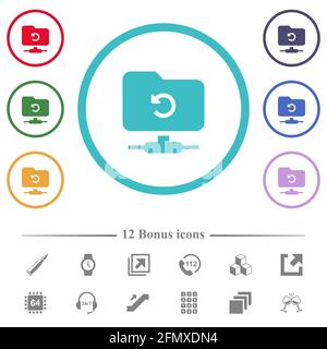 FTP undo flat color icons in circle shape outlines. 12 bonus icons included. Stock Vector