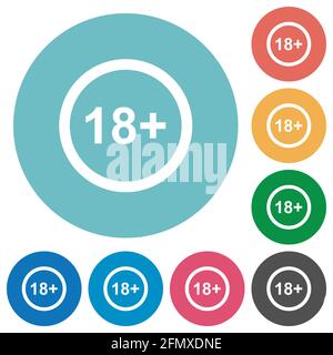 Allowed above 18 years only flat white icons on round color backgrounds Stock Vector