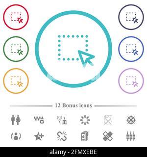 Drag and drop operation flat color icons in circle shape outlines. 12 bonus icons included. Stock Vector