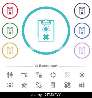 Covid test failed flat color icons in circle shape outlines. 12 bonus icons included. Stock Vector