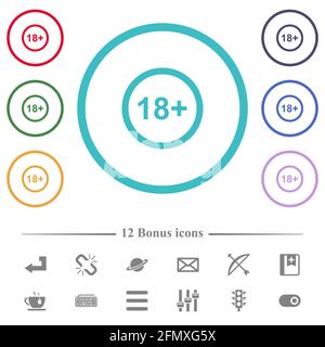 Allowed above 18 years only flat color icons in circle shape outlines. 12 bonus icons included. Stock Vector