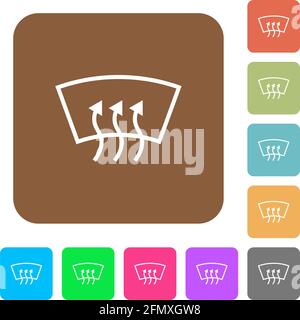 Windshield defrost flat icons on rounded square vivid color backgrounds. Stock Vector
