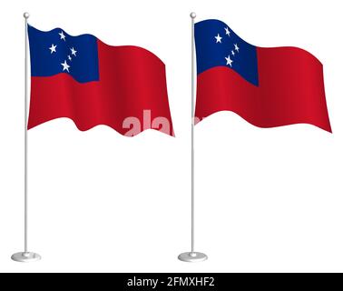 flag of Samoa on flagpole waving in wind. Holiday design element. Checkpoint for map symbols. Isolated vector on white background Stock Vector