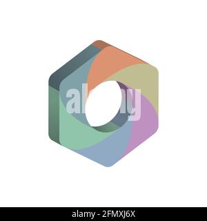 three-dimensional hexagon divided into six colored parts. Template for infographics. Color design Stock Vector
