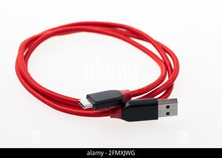 Usb type c cable in red color Stock Photo