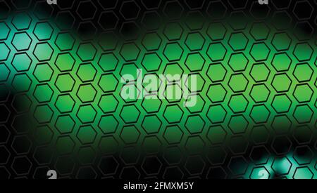 Black and green background and hexagon black lines Stock Vector