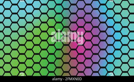 Colorful background and 3D black hexagon lines Stock Vector
