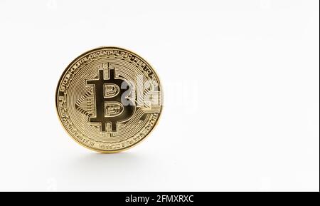 Bitcoin coin isolated on white background. Copy space Stock Photo