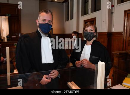 Lawyer Cedric Bernes and Lawyer Aline Fery are pictured during the jury composition of the assizes trial of Erhan Murat, before the Assize Court of Na Stock Photo