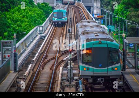 Kaohsiung, Taiwan 7/27/2019   Kaohsiung MRT World Games Station Platforms MRT Trains Stock Photo