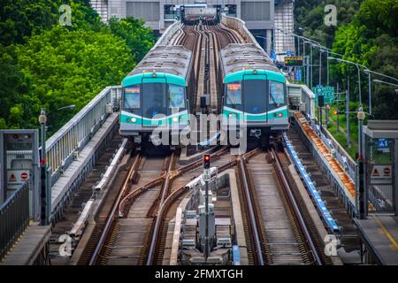 Kaohsiung, Taiwan 7/27/2019   Kaohsiung MRT World Games Station Platforms MRT Trains Stock Photo