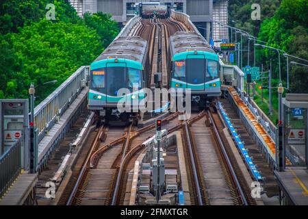 Kaohsiung, Taiwan 7/27/2019   Kaohsiung MRT World Games Station Platforms MRT Trains Stock Photo