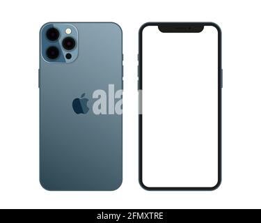 Vinnytsia, Ukraine - MAY 12, 2021: New iPhone 12 pro or pro max in Graphite colors, by Apple Inc. Screen iphone and back side iphone.  Stock Vector