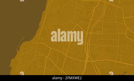 Gold orange Tel Aviv Yafo city area vector background map, streets and water cartography illustration. Widescreen proportion, digital flat design stre Stock Vector