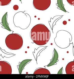 Seamless pattern with apples. Vector. Apples in line art style. Simple hand drawn fruits. Repeating solid background. Sample with food. Stock Vector