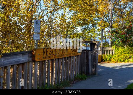 Anchorage, Alaska, USA - 30 September 2016: View of the entrance to the Resolution Park . Recreation area in Downtown. Stock Photo