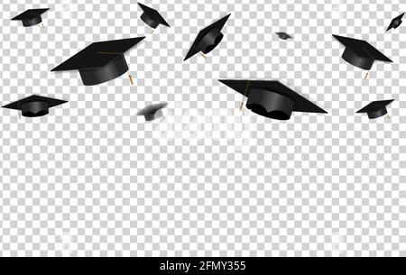 Education Concept Background. Graduation caps and confetti. vector illustration Stock Vector