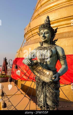 Statue on roof of Wat Saket, Golden Mountain, Srakesa Temple, Bangkok, Thailand Stock Photo