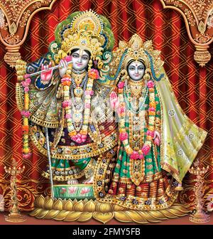 Indian God Radhakrishna, Lord Krishna, Indian Mythological Images Stock Photo