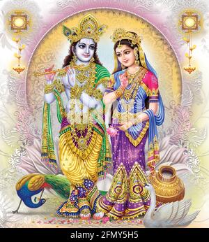 Indian God Radhakrishna, Lord Krishna, Indian Mythological Images Stock Photo