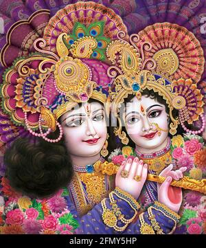 Indian God Radhakrishna, Lord Krishna, Indian Mythological Images Stock Photo