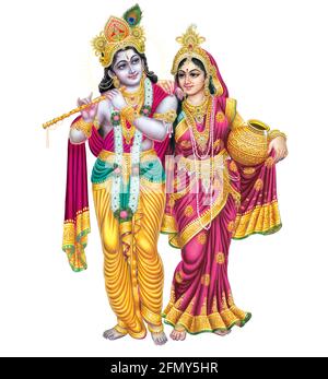 Indian God Radhakrishna, Lord Krishna, Indian Mythological Images Stock Photo