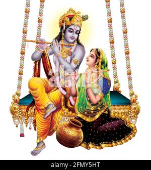 Indian God Radhakrishna, Lord Krishna, Indian Mythological Images Stock Photo