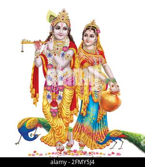 Indian God Radhakrishna, Lord Krishna, Indian Mythological Images Stock Photo