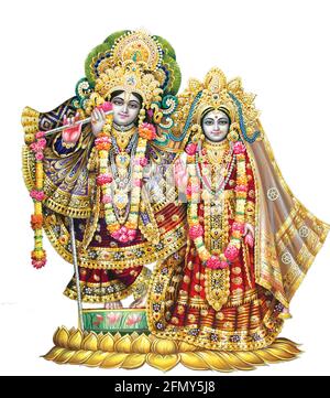 Indian God Radhakrishna, Lord Krishna, Indian Mythological Images Stock Photo