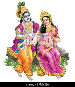 Indian God Radhakrishna, Lord Krishna, Indian Mythological Images Stock Photo