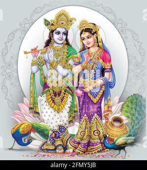 Indian God Radhakrishna, Lord Krishna, Indian Mythological Images Stock Photo