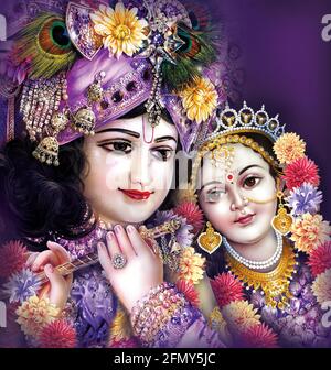 Indian God Radhakrishna, Lord Krishna, Indian Mythological Images Stock Photo