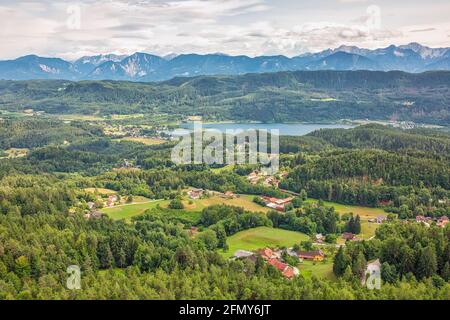 Aerial view to surroundings of Worthersee lake in Austria, summe Stock Photo