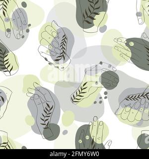 Seamless pattern hand arm women elegant.Outline hand drawn elegant style. Stock Vector