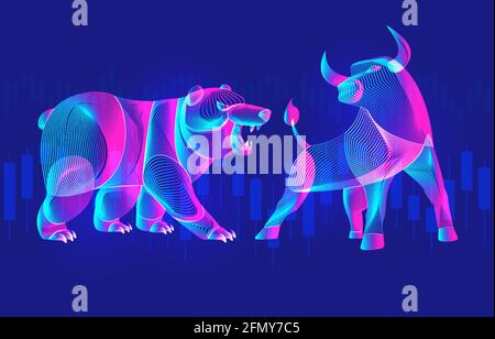 Trading and finance investment strategy concept with abstract bullish and bearish silhouettes with candlestick chart. Vector illustration of confronti Stock Vector