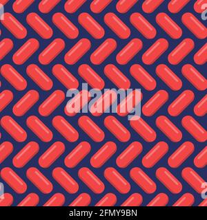 Vector seamless pattern with red pills, tablets, isolated on dark blue background. Medical preparations. Flat design. Color illustration. Stock Vector