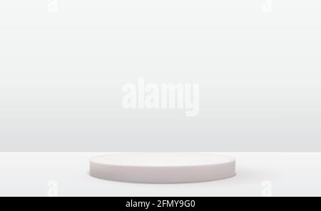 Realistic 3d white pedestal over light pastel natural background. Trendy empty podium display for cosmetic product presentation, fashion magazine Stock Vector