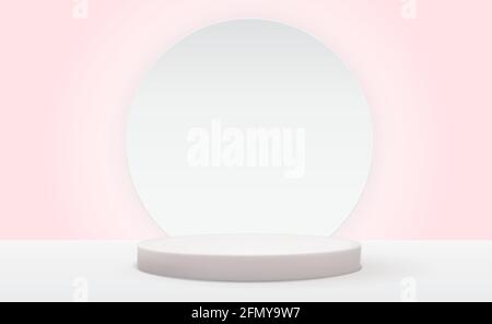 Realistic 3d white pedestal over light pastel natural background. Trendy empty podium display for cosmetic product presentation, fashion magazine Stock Vector