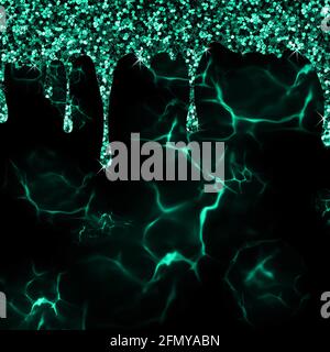 Turquoise marble style design with dripping glitter Stock Photo