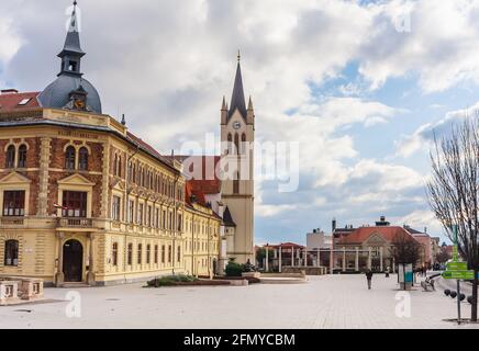 Gothic Franciscan parish church and high school in Main Square, Keszthely, Lake Balaton, Hungary, Europe Stock Photo